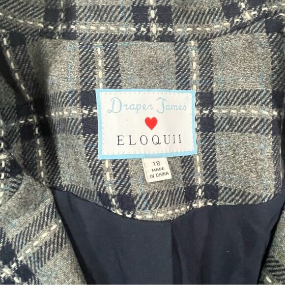 Draper James x Eloquii Gray Blue Plaid Wool Blend Blazer size 18 - Picture 9 of 11